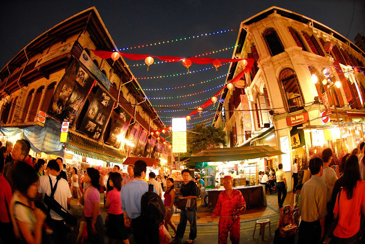 The fast-paced nightlife of downtown Singapore.