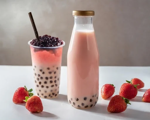 Strawberry Shake with Boba Pearls