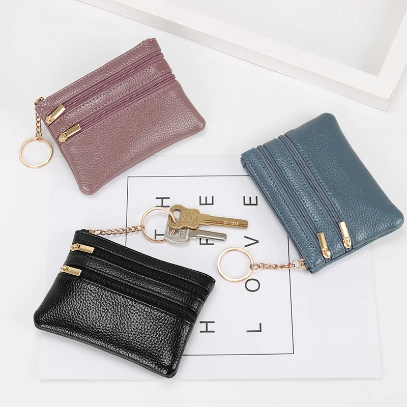 Portefeuille femme à monnaie court en cuir authentique Toucher tactile agréable. Compact, pratique et élégant pour pièces et cartes.