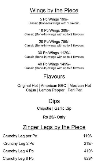 Wings Corner menu 