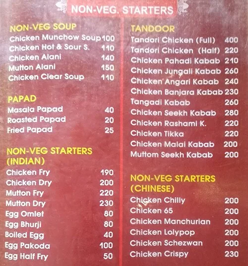 Hotel Sumangal menu 