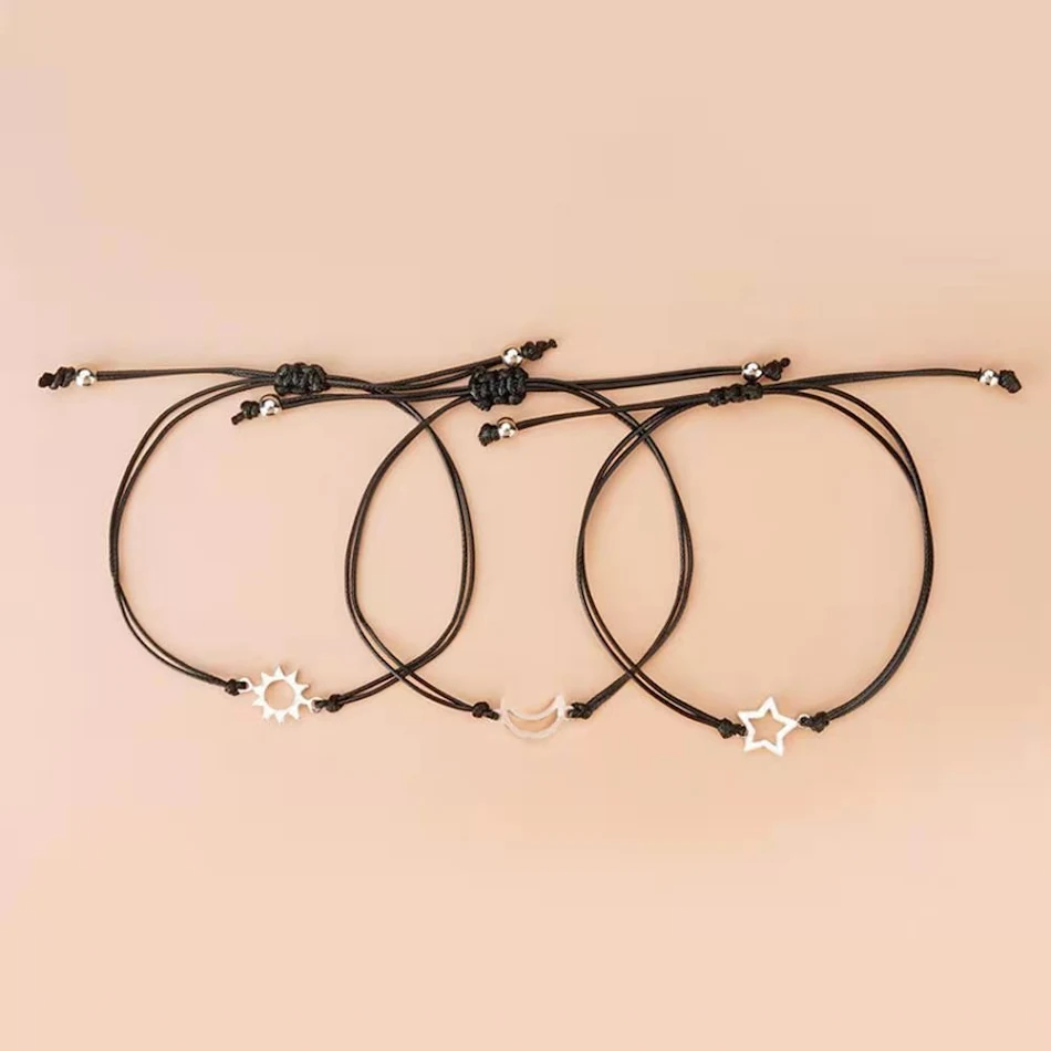 Creatieve Vriendschap Gevlochten Armband met Zon, Maan en Sterren Een Betekenisvol Cadeau om Vriendschapsbanden te Versterken Perfecte Vriendinnen Cadeau