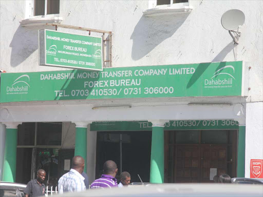 Dahabshill Money Transfer Company Forex bureau in Mombasa along Nkrumah road. /FILE