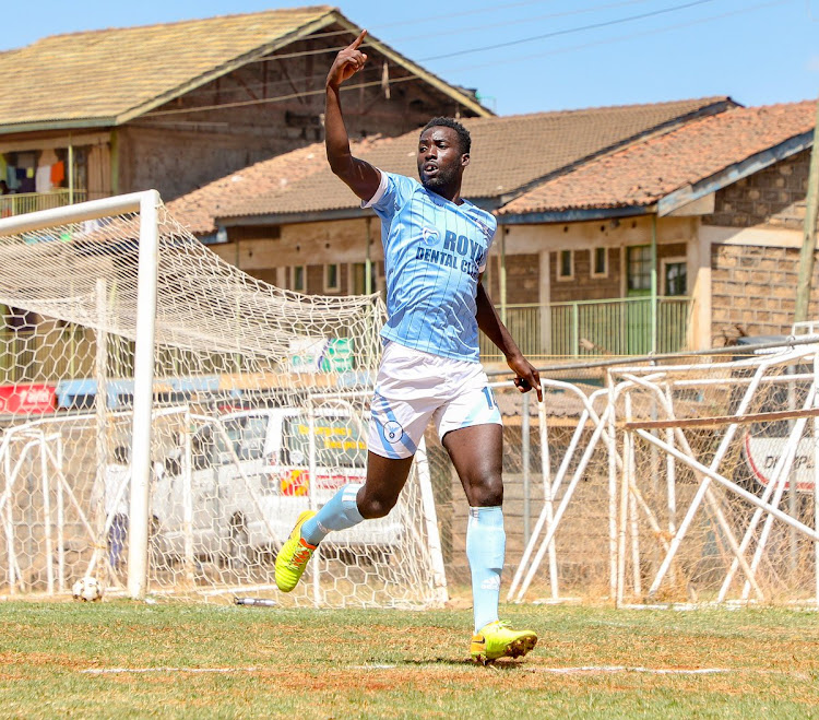 Shadrack Omondi of Kisumu All Stars celebrates a goal in a past match.