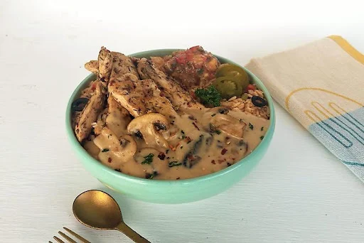 Strip Steak Cheesey Mushroom Rice Bowl