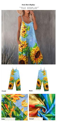 Title 2, Spring and Summer Bohemian Style Sunflower Prin...