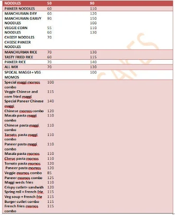 Jawahar Cakes menu 