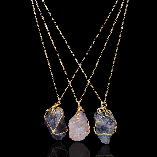 Title 4, Hand-Wound Geometric Irregular Crystal Stone Pe...