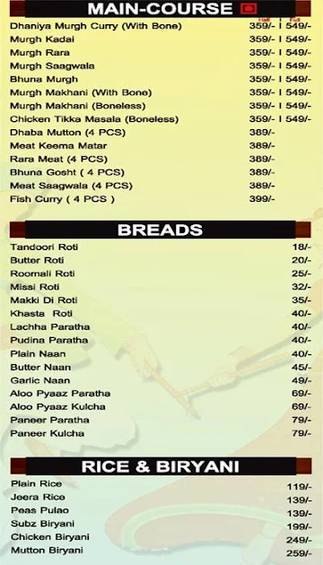 Pind Balluchi menu 