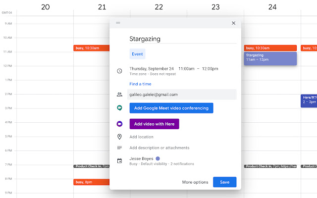 Here Calendar chrome extension