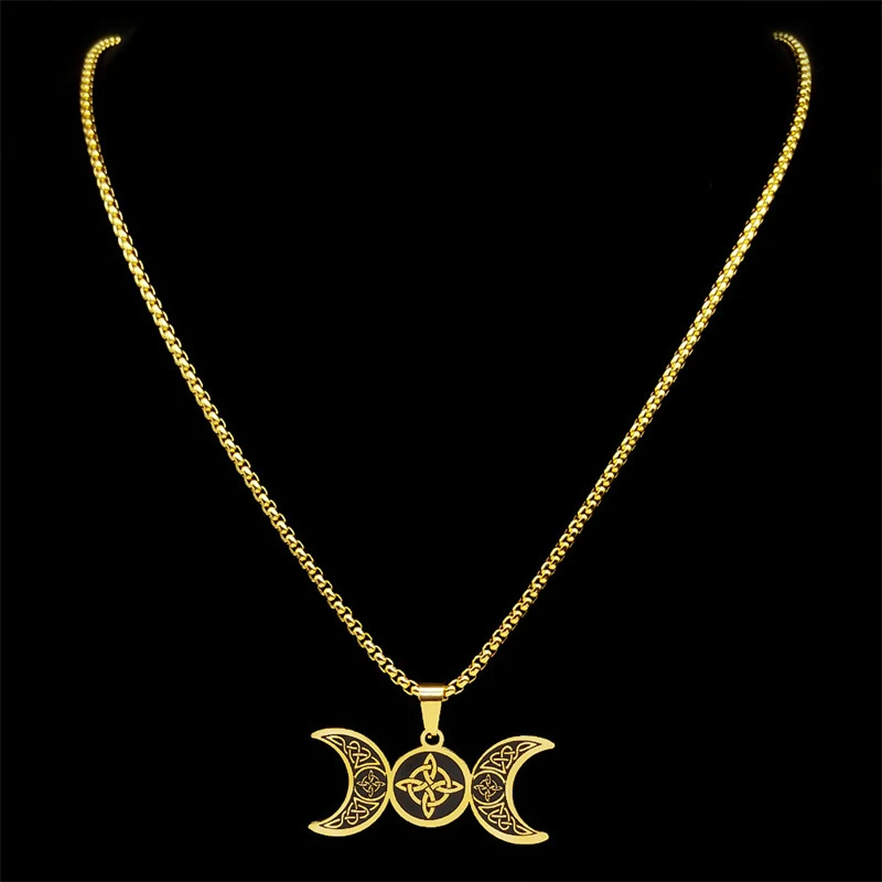 Collier Triple Lune Tendance Acier Inoxydable Bijou Femme Élégant Cadeau Idéal pour Amateurs de Lune Design Céleste Moderne et Durable