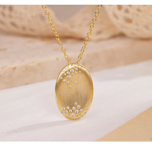 Title 10, 925 Silver Necklace, High-Grade Oval Brushed De...