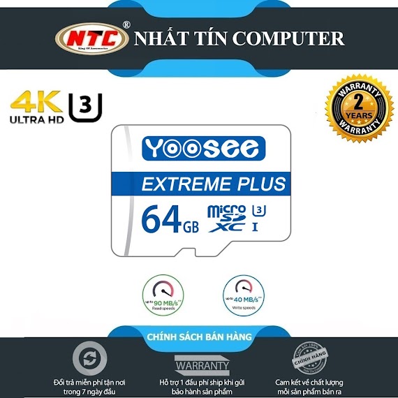 Thẻ Nhớ Microsdxc Yoosee Extreme Plus 64Gb Uhs - I U3 4K R90Mb/S W40Mb/S (Trắng Xanh) - Chuyên Camera Và Điện Thoại