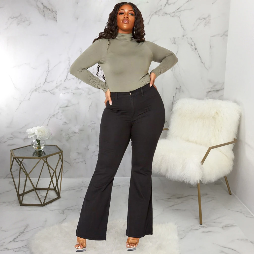 Title 4, Damesmode slim fit flared jeans in grote maten,...