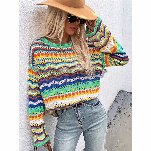 Title 4, Stitching Sweater Loose Inter-color Rainbow Rou...