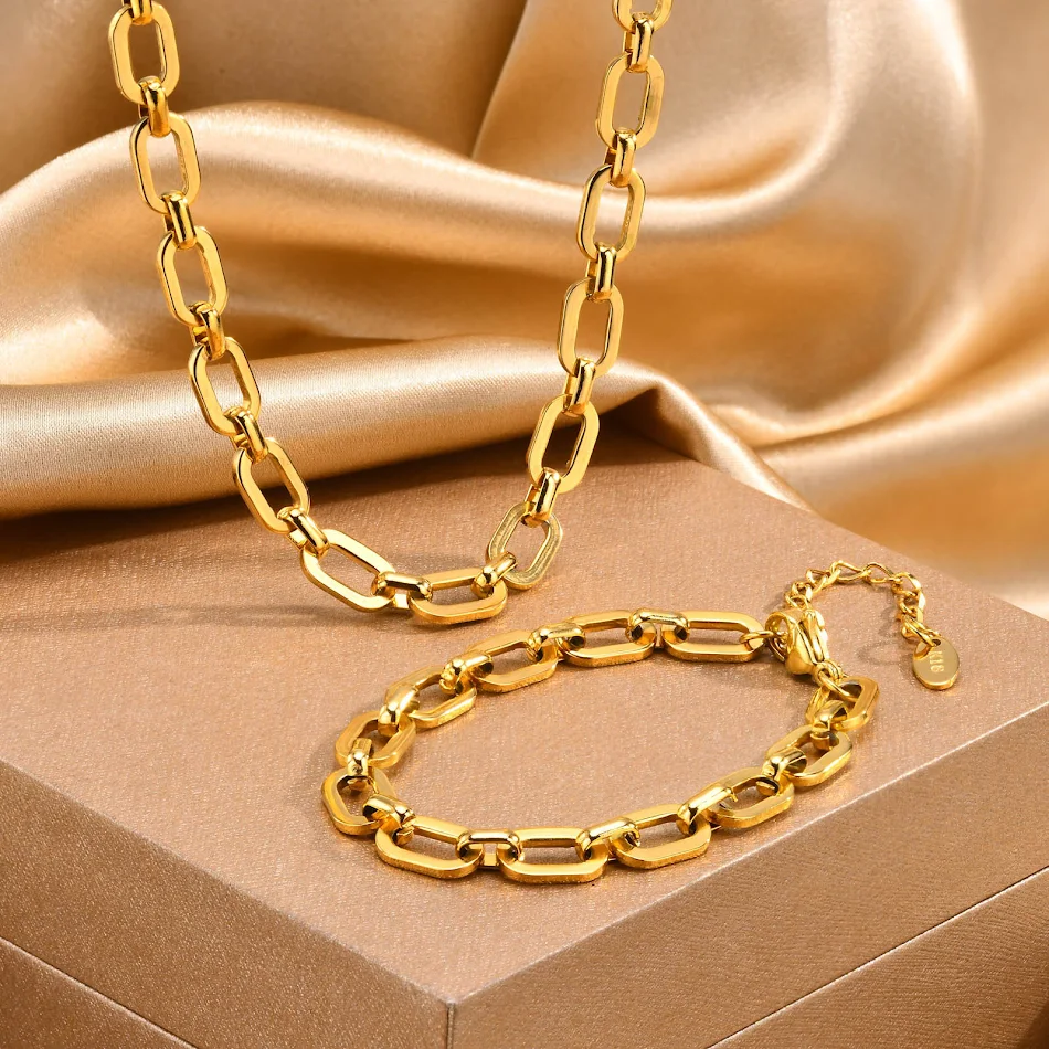 Conjunto de Colar e Pulseira de Aço Inoxidável para Mulher Acessórios de Moda Elegantes e Duráveis Design Moderno Ideal Presente