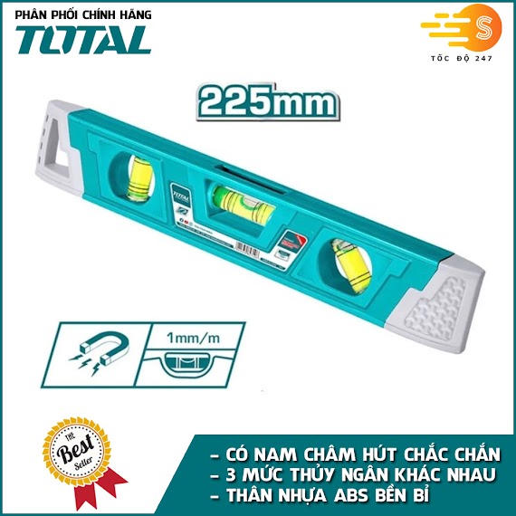 Thước Thủy Mini 225Mm Có Nam Châm Hút Total Tmt2267 - 3 Mức Thủy, Thân Nhựa Abs, Độ Chính Xác Cao, Nhỏ Gọn Tiện Dụng, Chống Nước