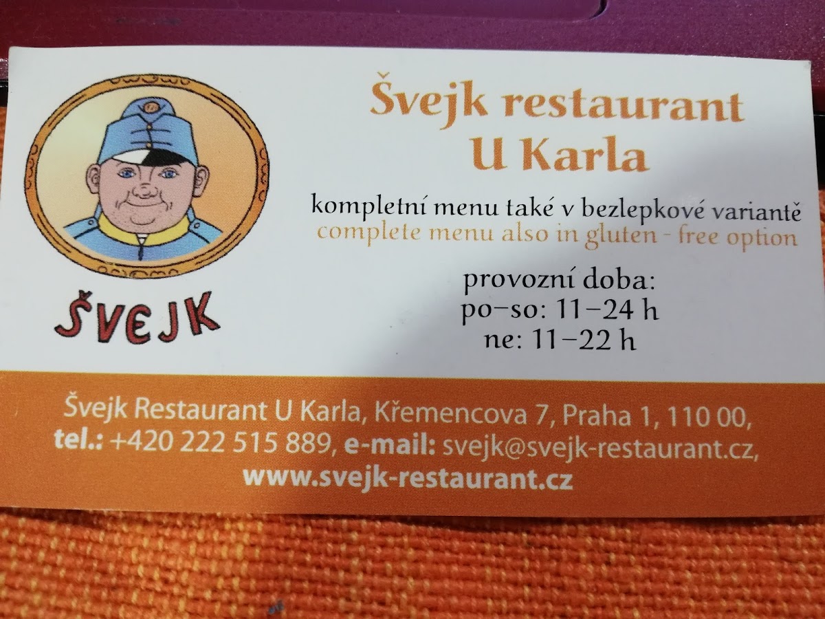 Gluten-Free at Švejk Restaurant U Karla