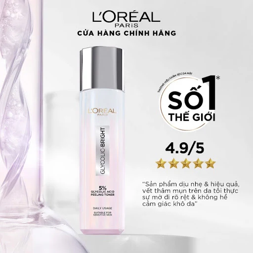 L’OREAL - NƯỚC DƯỠNG THÚC ĐẨY TÁI TẠO DA, LÀN DA TRÔNG SÁNG VÀ CĂNG MỊN GLYCOLIC BRIGHT PEELING TONER 128ml