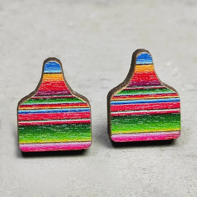 Houten cactus oorknopjes, etnische stijl, luipaardprint, bliksem en koe, voor een unieke uitstraling.