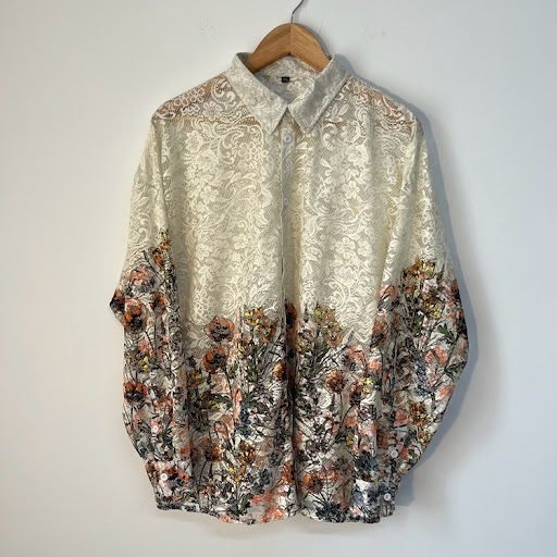 Title 3, Vintage Lace Mesh Hollowed Out Mens Top. Breat...