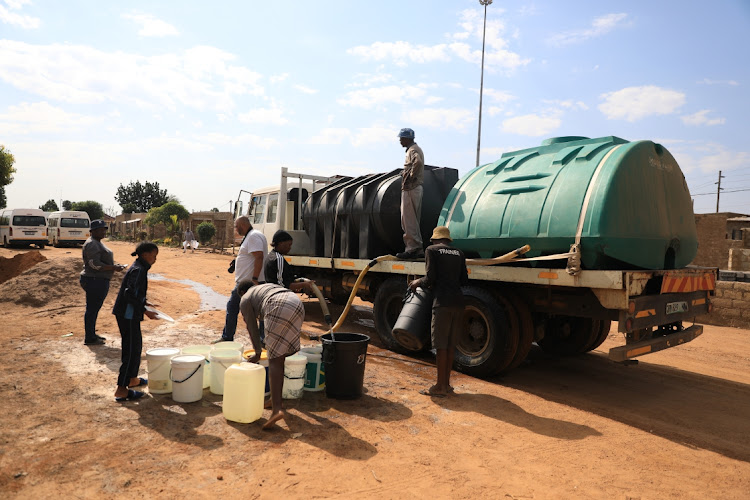 A water tanker seen delivering water to residents of Chris Hani section in Hammanskraal.