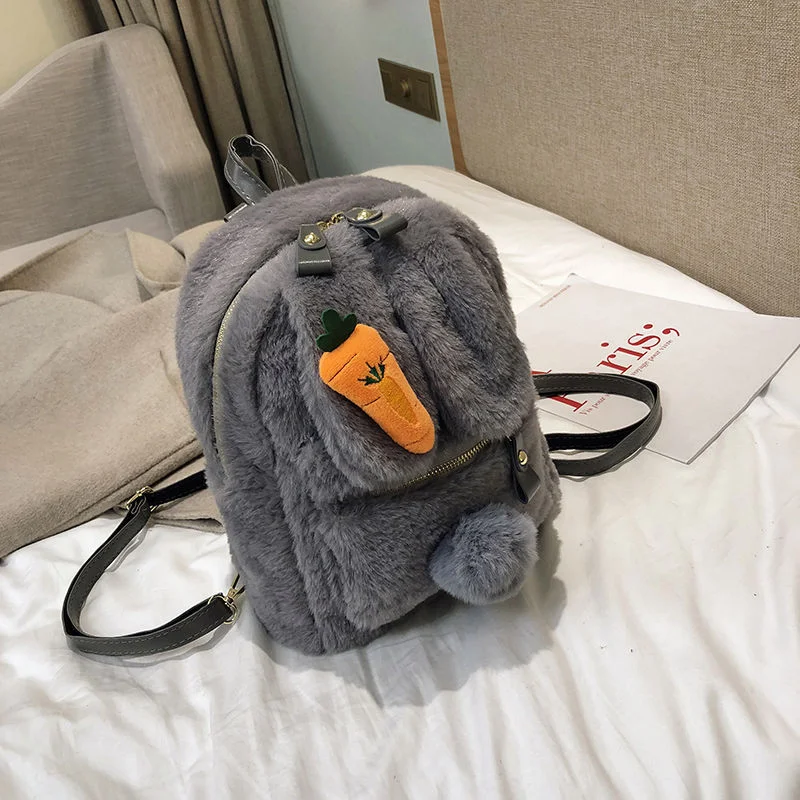Mochila Infantil Orelhas de Coelho Pelúcia Bolsa Vermelha Net