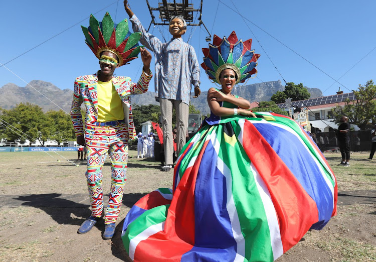 Left is Lesley Maasdorp and right is Zinhle Nzungane during the Cape Town Carnival.