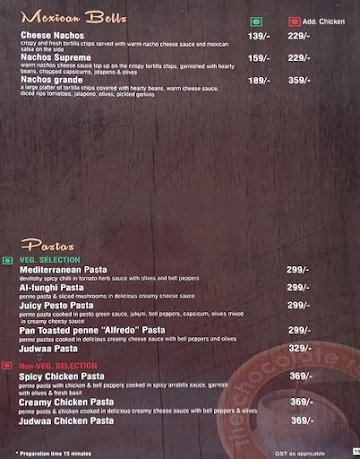 The Chocolate Room menu 