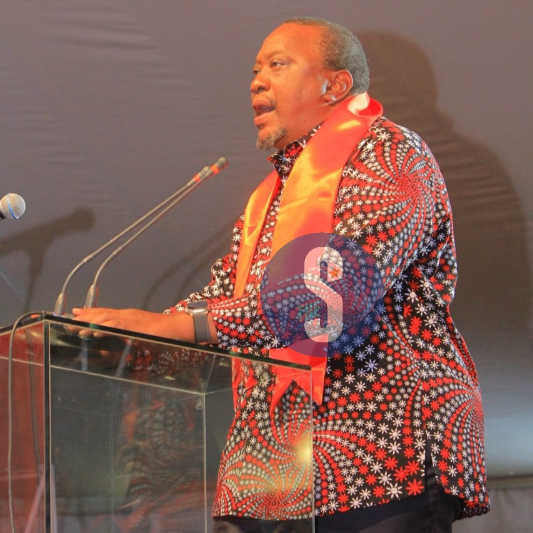 Retired President Uhuru Kenyatta speaks during the Jubilee party NDC held at the Ngong Racecourse on May 22, 2023.