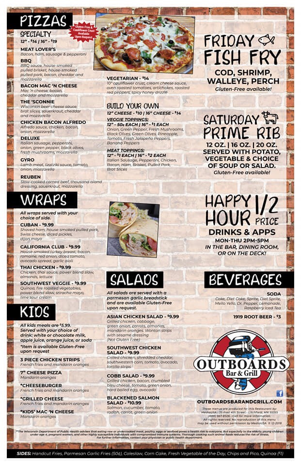 Outboards Bar & Grill gluten-free menu