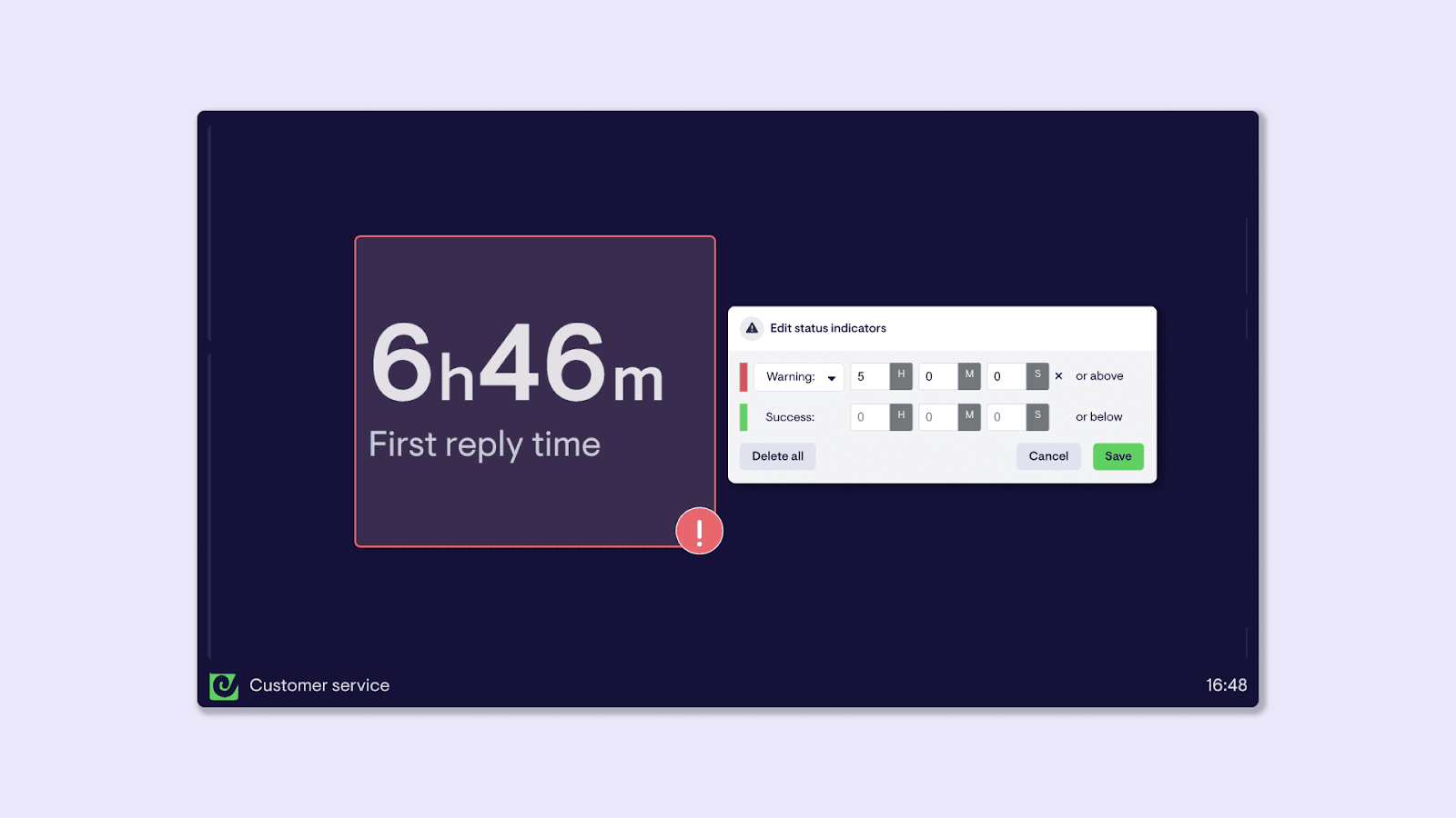 Status indicators on Zendesk dashboard