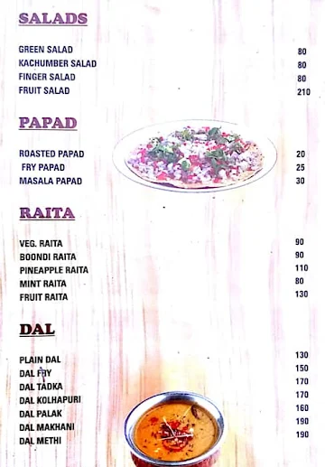 Aangan Family Garden Restaurant menu 