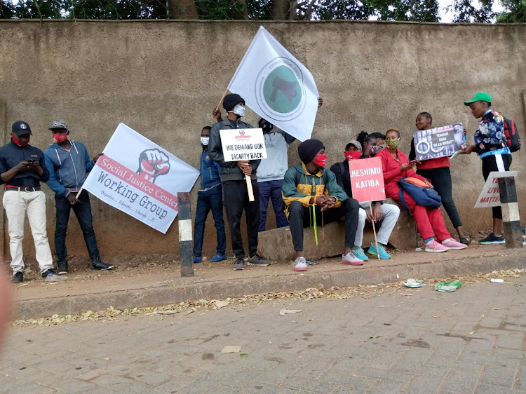 Some of the protesters during a Saba Saba march in Nairobi's Kayole and Dandora areas on Tuesday, July 7, 2020.