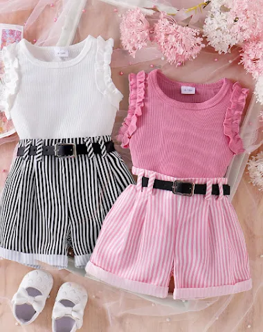 Meisjes Roze Gestreepte Vest Shorts - 0