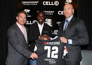 John Smit (Chief executive officer) of the Cell C Sharks with New Sharks Captain Lubabalo Tera Mtembu and Brad MacLeod-Henderson (Head Coach) of the Cell C Sharks during Cell C Sharks press conference at Jock Leyden Media Centre, Growthpoint Kings Park on July 29, 2014 in Durban, South Africa