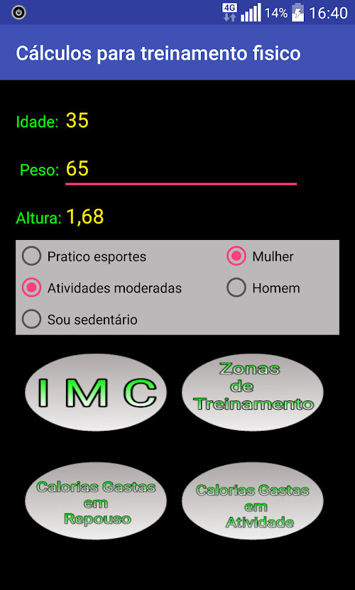 Android application Batimentos Cardiacos + IMC screenshort