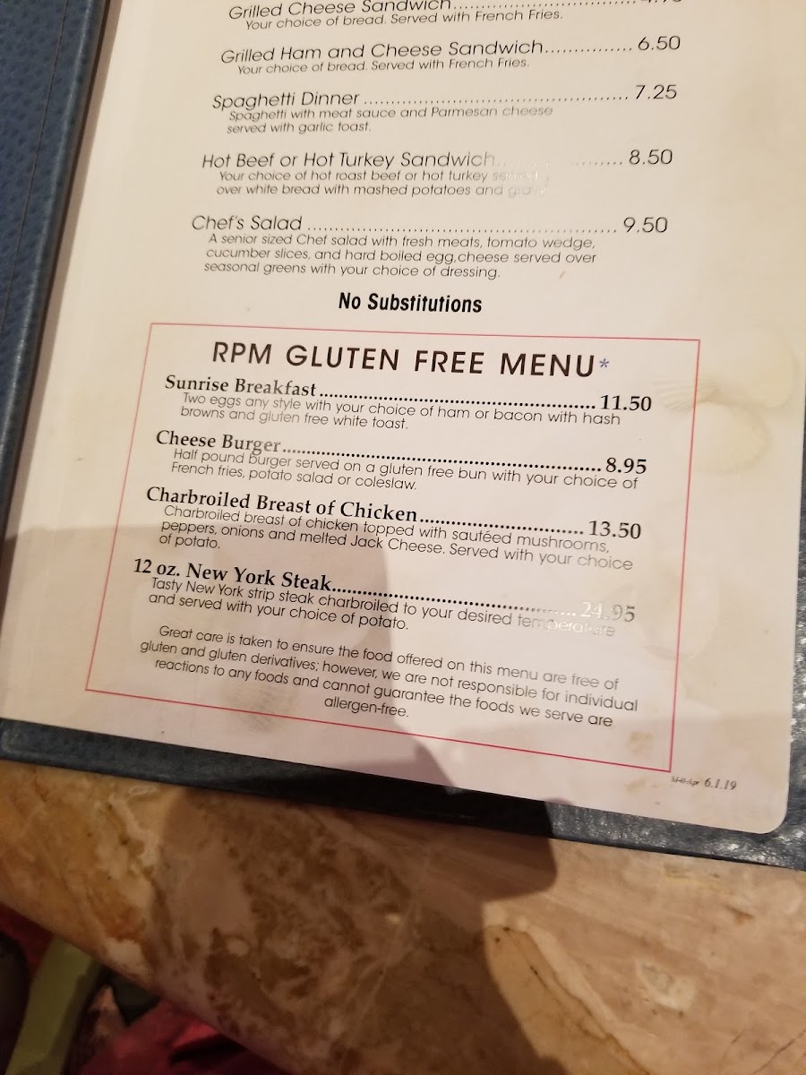 Paradise Grill gluten-free menu