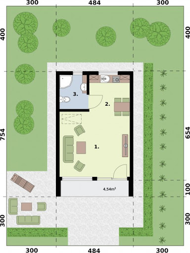 Moca 2 A dom letniskowy na zgłoszenie do 35m2 - Rzut parteru