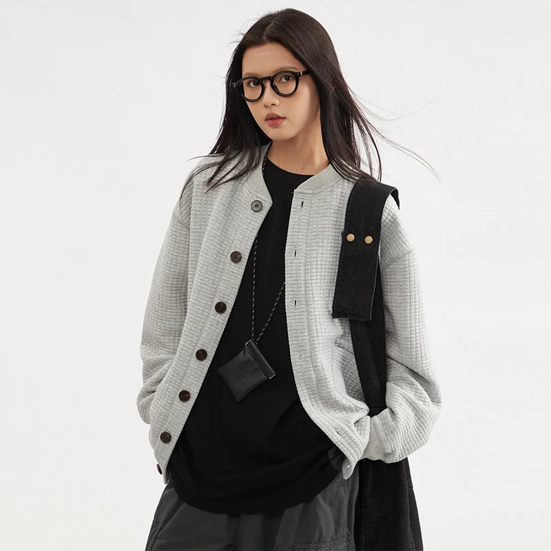Waffle Cardigan Coat Design Losse vrijetijdskleding, bijpassende trui voor koppels