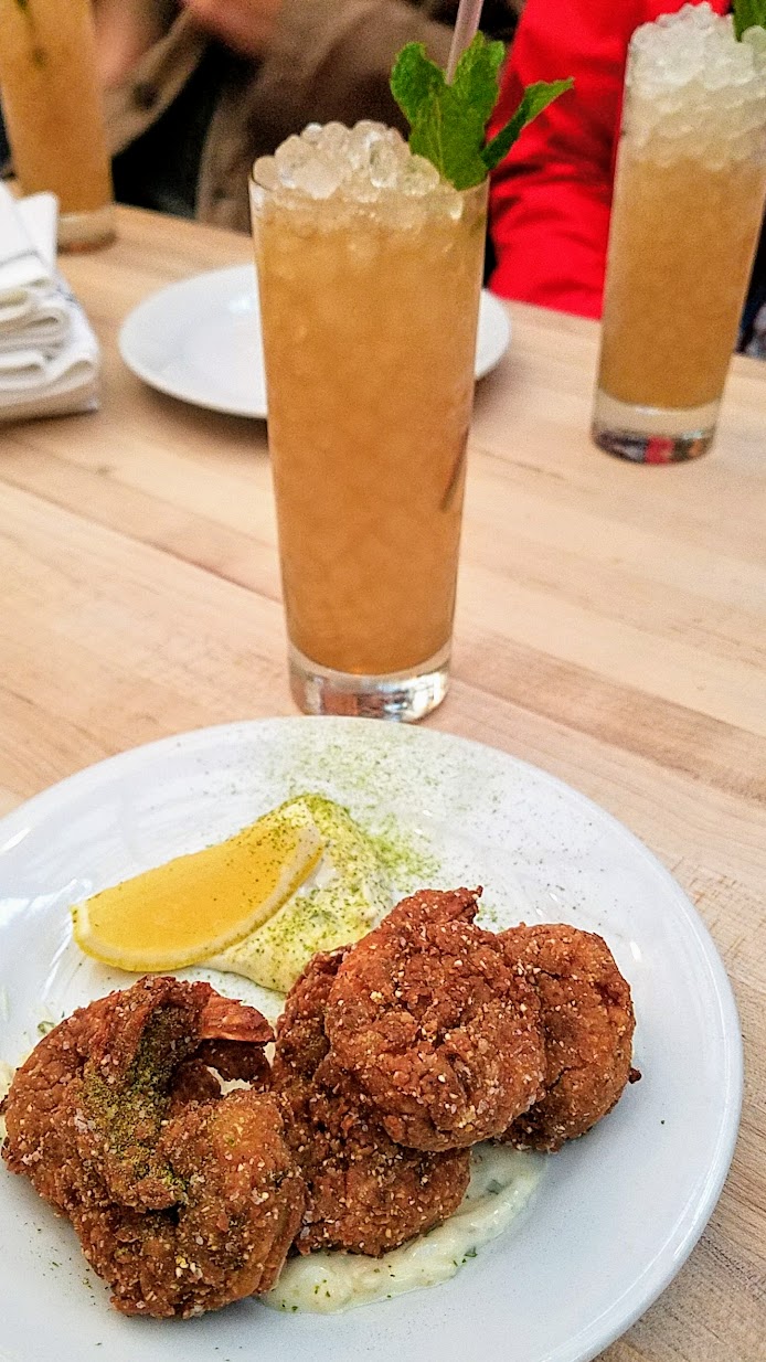 Ras El Hanout Fried Shrimp with preserved lemon tartar, shishito powder at Radar Restaurant on North Mississippi, Portland