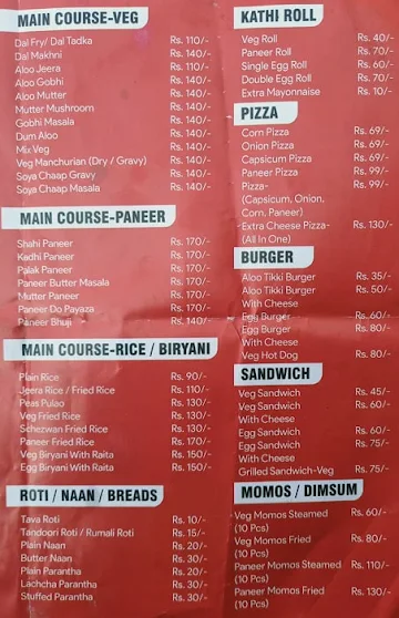 Zaika Xpress menu 