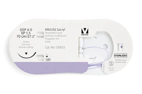 KRUUSE Sacryl Sutur, USP 4-0/EP 1.5, 70 cm, violet, 12st