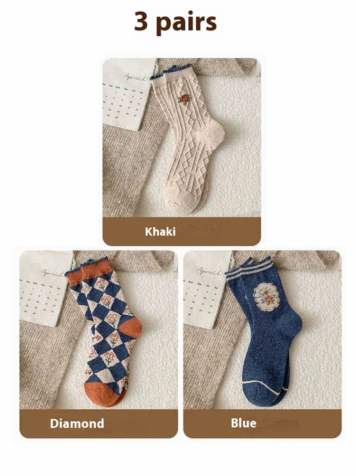 Vintage kleine bloemwollen sokken met fleece gevoerde gewatteerde warme buissokken