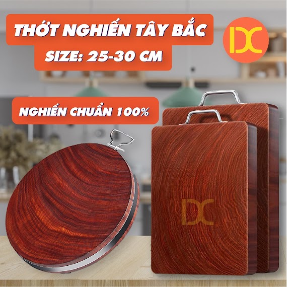 Thớt Gỗ Nghiến Tây Bắc Hình Tròn, Chữ Nhật Size 25 - 30 Để Cắt, Thái Đồ Ăn