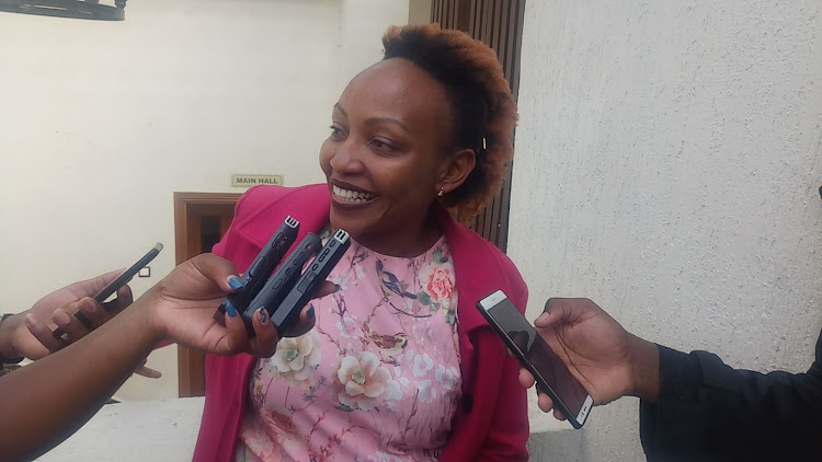 Sophie Kaibiria, senior programme officer, Women and Governance FIida-Kenya addresses reporters in Nakuru.