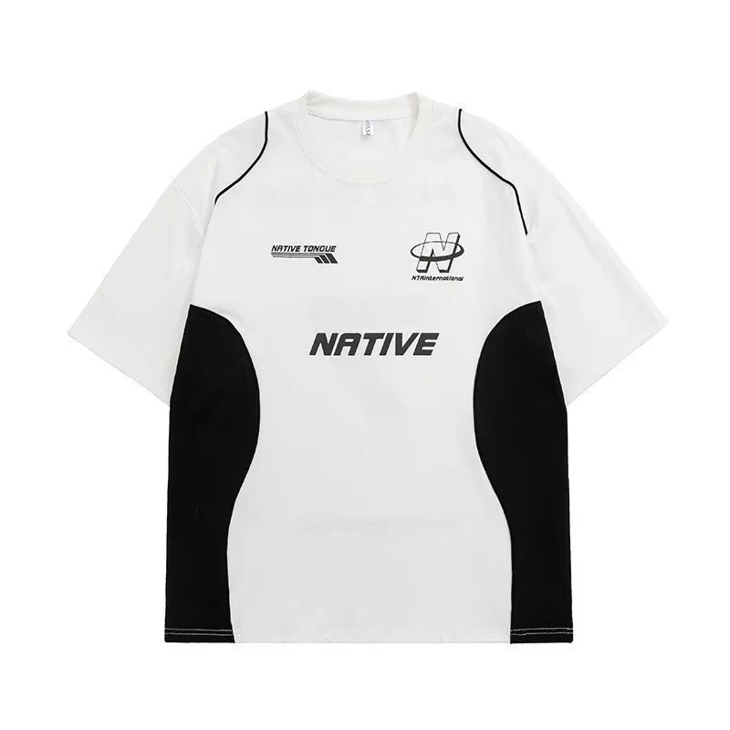 American Street Retro kleurrijke motorrace T-shirt met korte mouwen. Zorgt voor een coole look. Ideaal voor motorrijden in de zomer. Comfortabel en stijlvol.