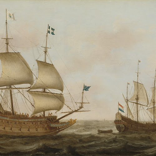 A Warship Built for France and a Dutch Yacht under Sail, Jacob Gerritz ...