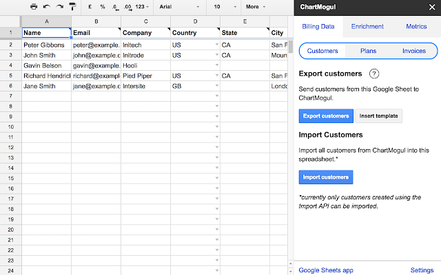 Screenshot of ChartMogul Google Sheets integration