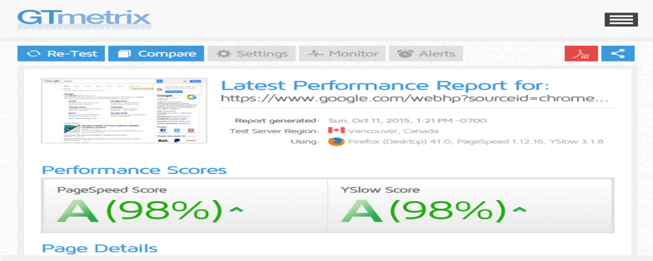 GTmetrix Analyzer Plugin Preview image 1